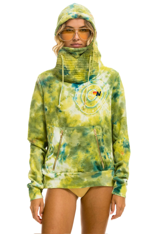 RELAXED HAND DYED ZIP HOODIE - TIE DYE GREEN YELLOW