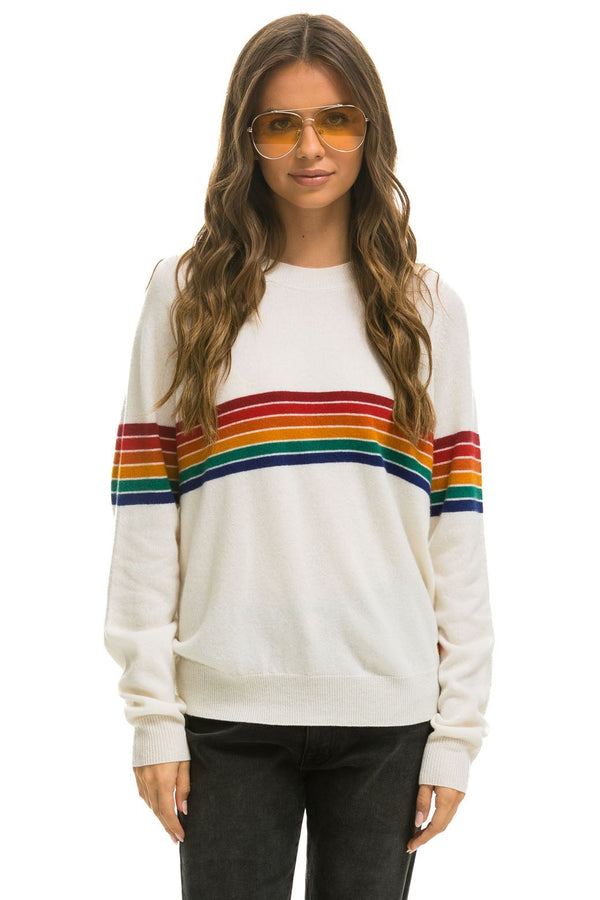 RAINBOW STRIPE 6 UNISEX LIGHT CASHMERE SWEATER SNOW