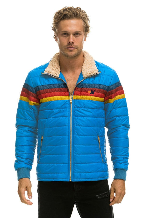 4 STRIPE RAINBOW SLEEVE JACKET - BLUE CINA Men&#39;s Outerwear Aviator Nation 