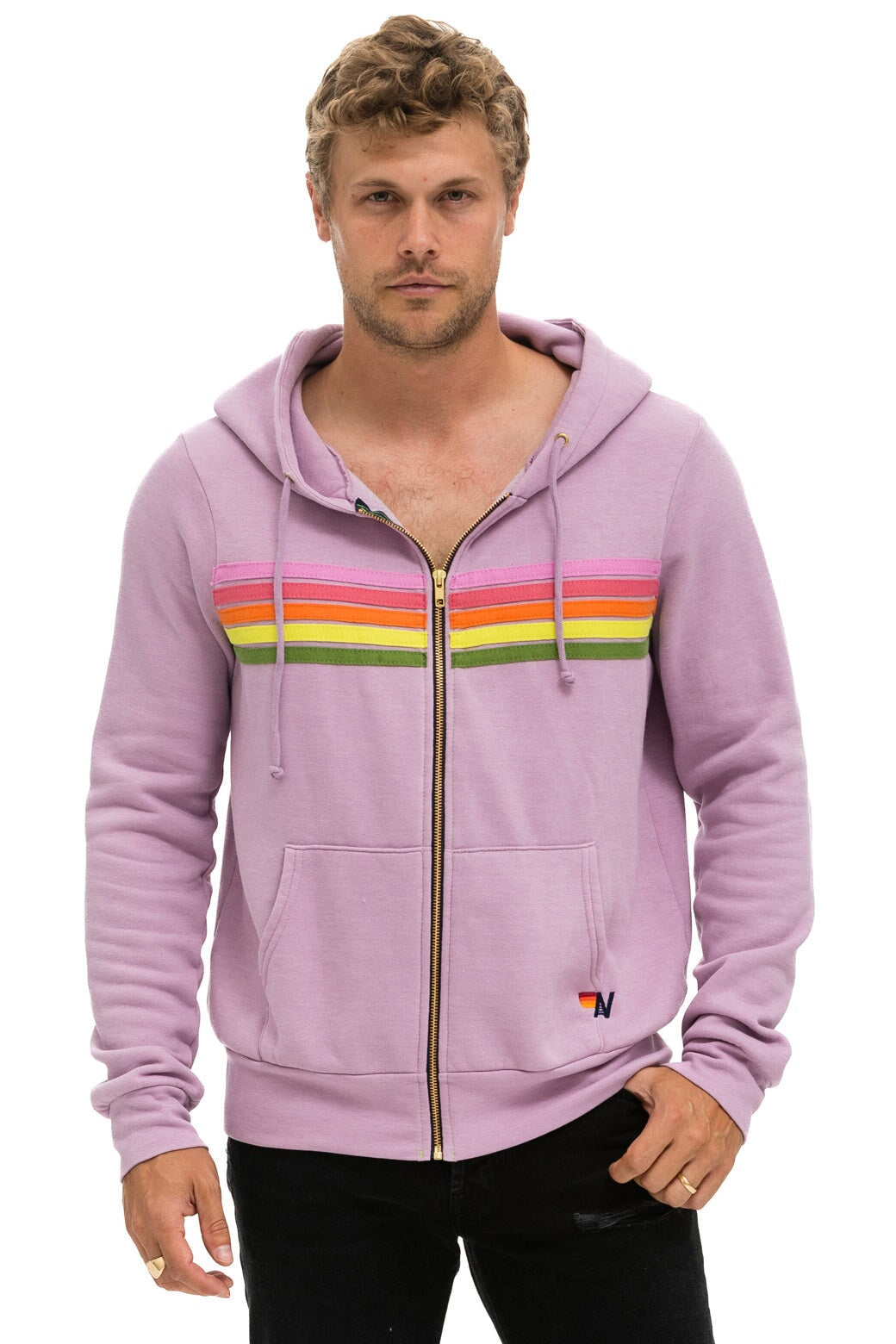 5 STRIPE HOODIE MAUVE PINK GREEN Aviator Nation