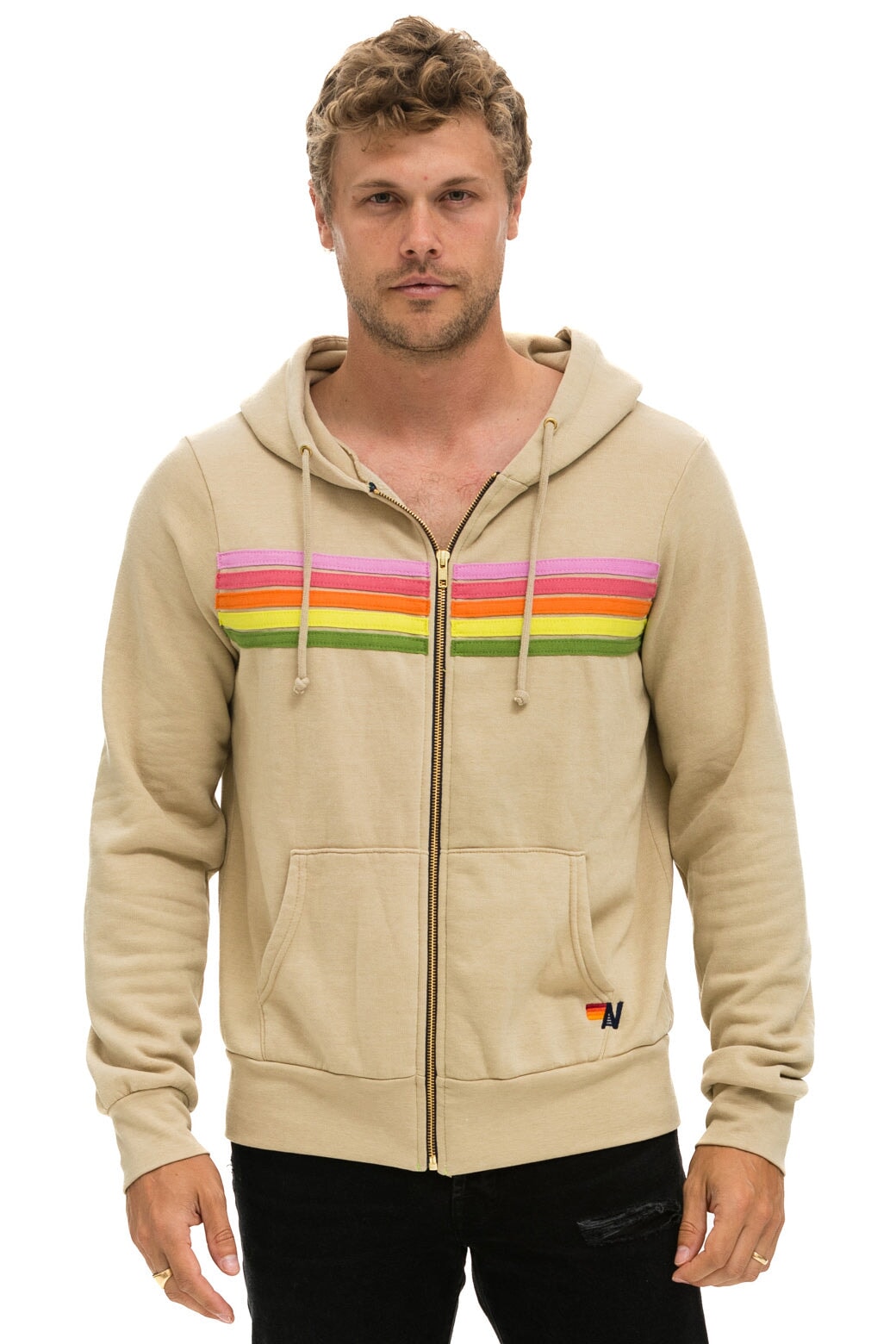 5 STRIPE HOODIE - SAND // PINK // GREEN Hoodie Aviator Nation 