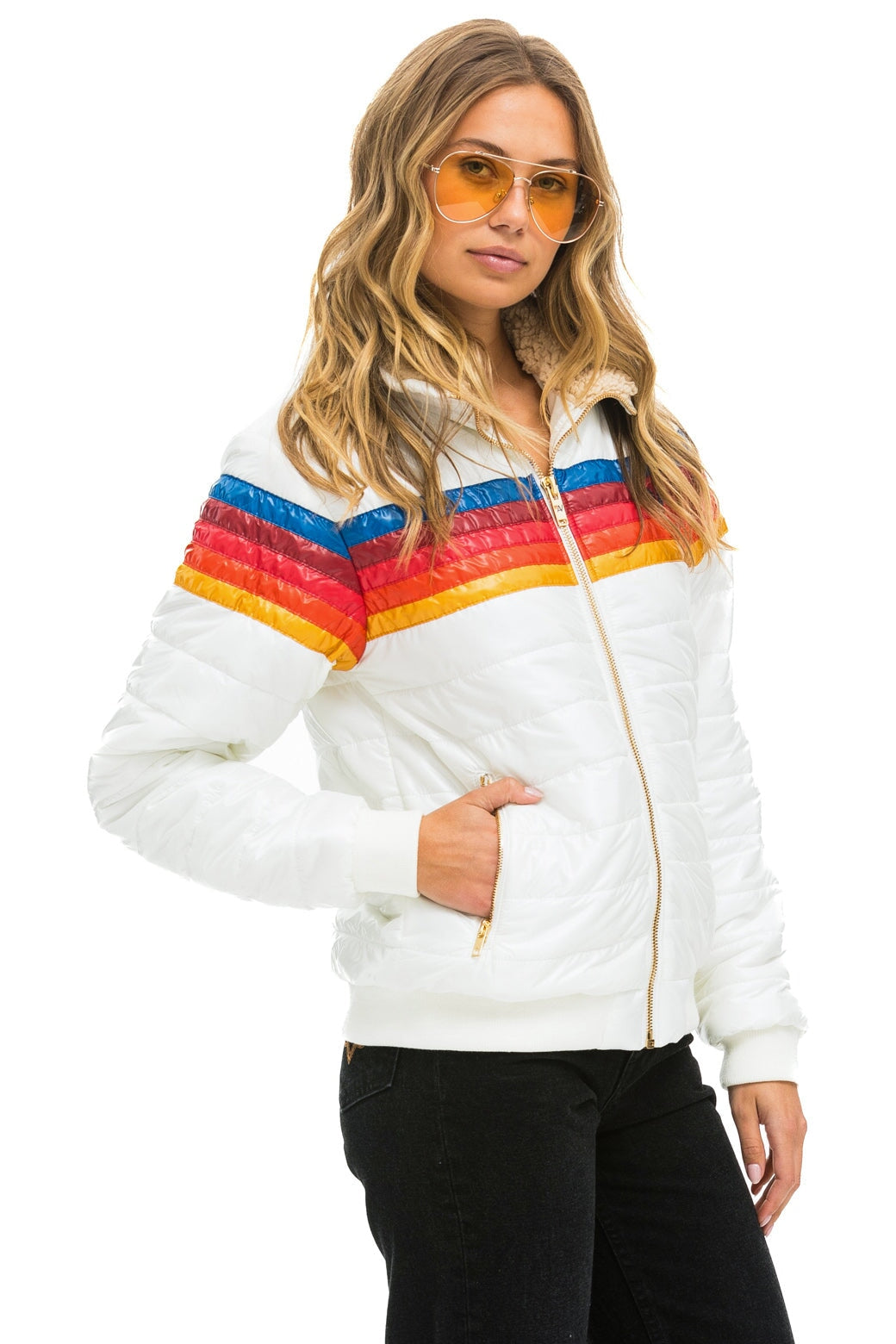 5 STRIPE RAINBOW SLEEVE JACKET WHITE GLOSSY Aviator Nation