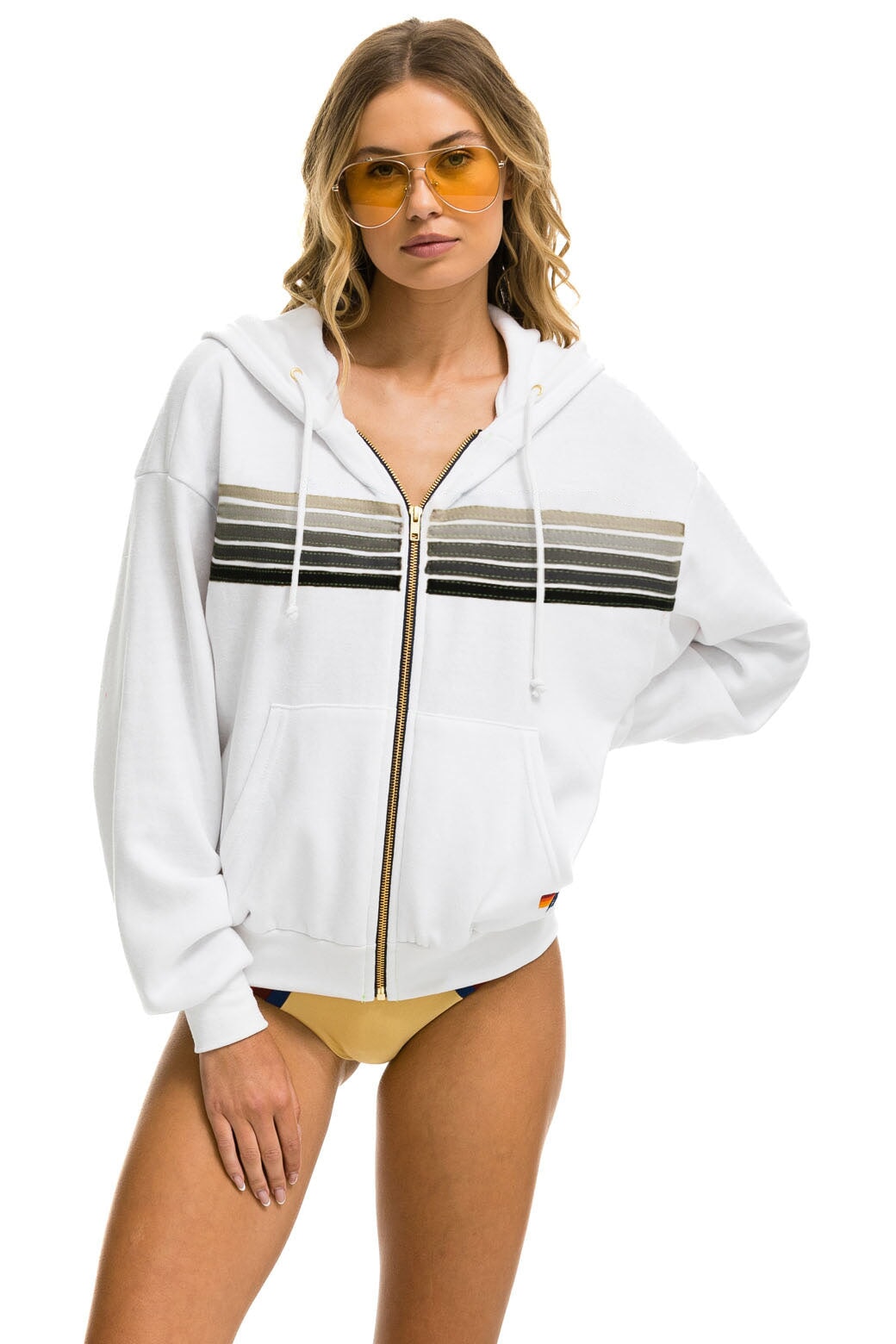 5 STRIPE RELAXED ZIP HOODIE - WHITE // GREY Hoodie Aviator Nation 