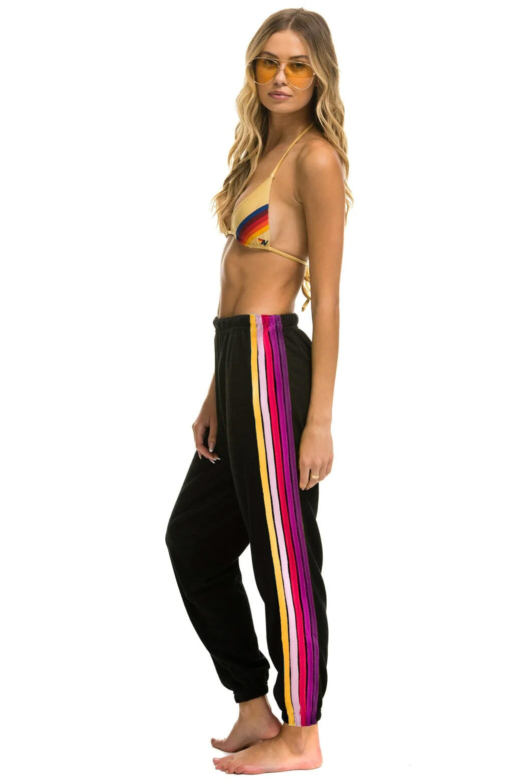 5 STRIPE SWEATPANTS - BLACK // WONKA Women's Sweatpants Aviator Nation 