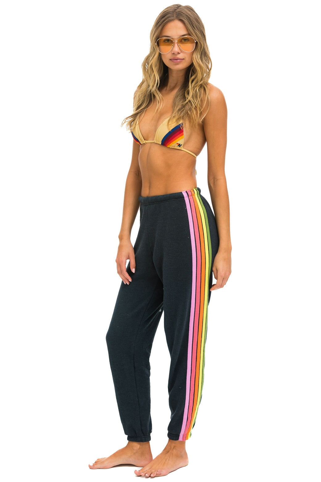 5 STRIPE SWEATPANTS CHARCOAL PINK GREEN Aviator Nation