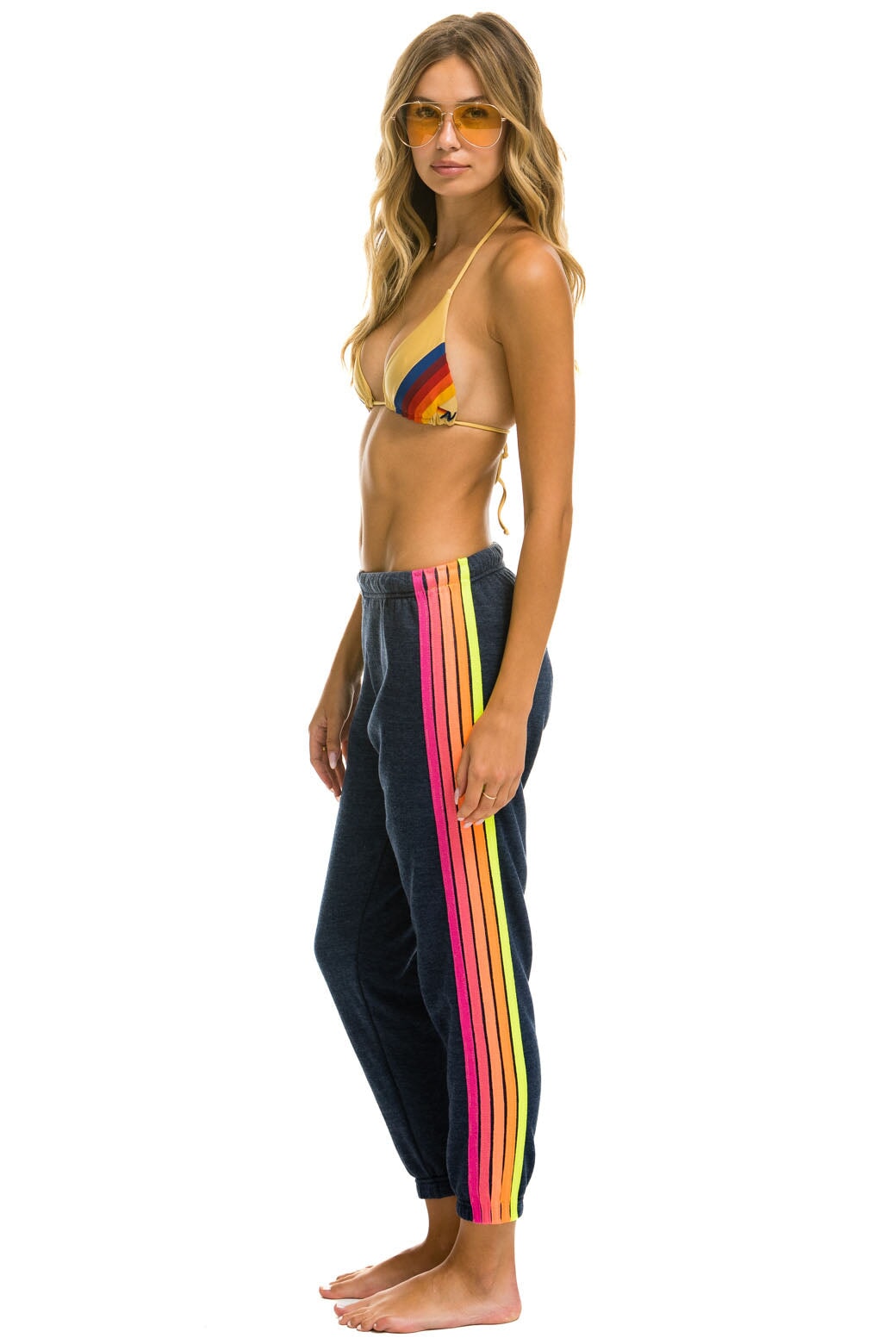 5 STRIPE SWEATPANTS - HEATHER NAVY // NEON RAINBOW Women&#39;s Sweatpants Aviator Nation 