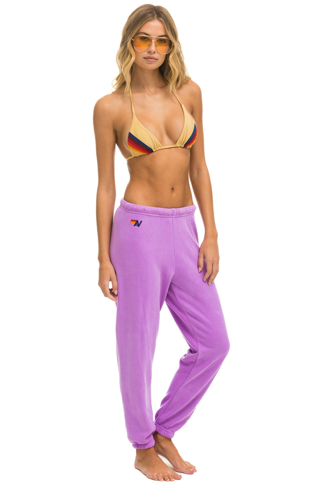 5 STRIPE SWEATPANTS - NEON PURPLE // PINK Women's Sweatpants Aviator Nation 