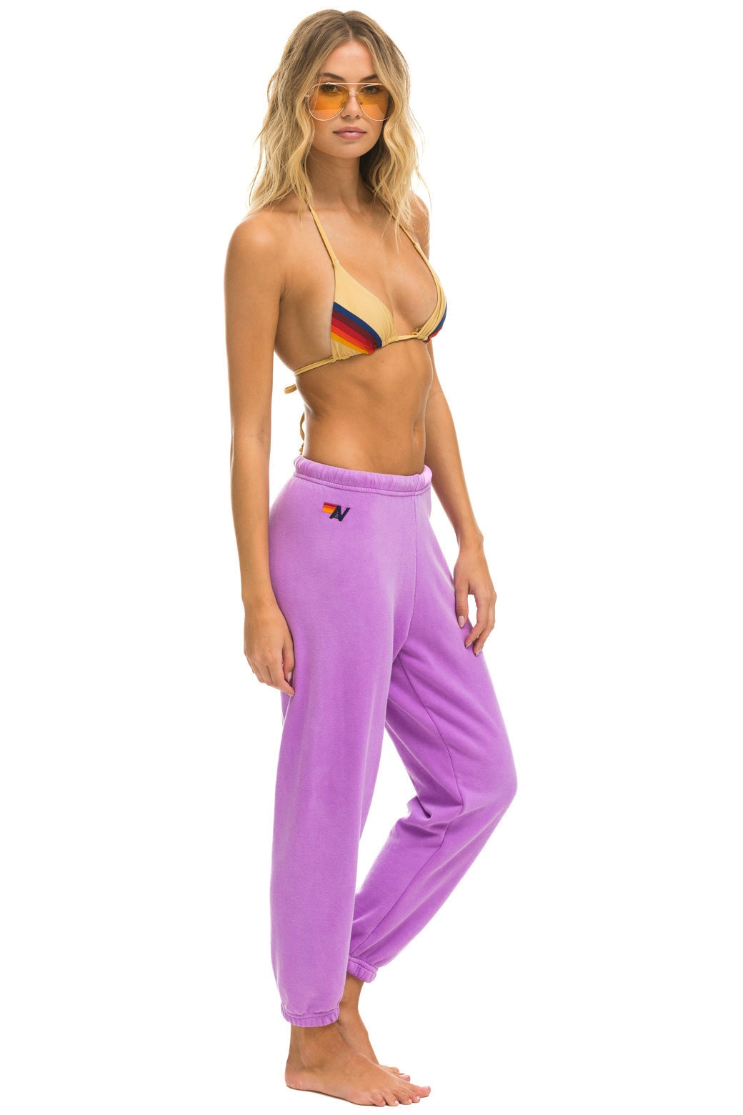 5 STRIPE SWEATPANTS - NEON PURPLE Women's Sweatpants Aviator Nation 