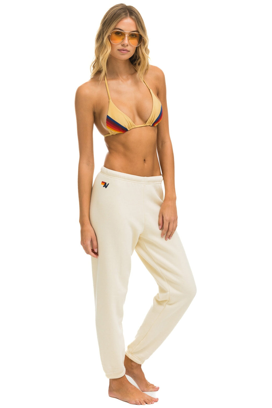 5 STRIPE SWEATPANTS - VINTAGE WHITE // SAND Women's Sweatpants Aviator Nation 