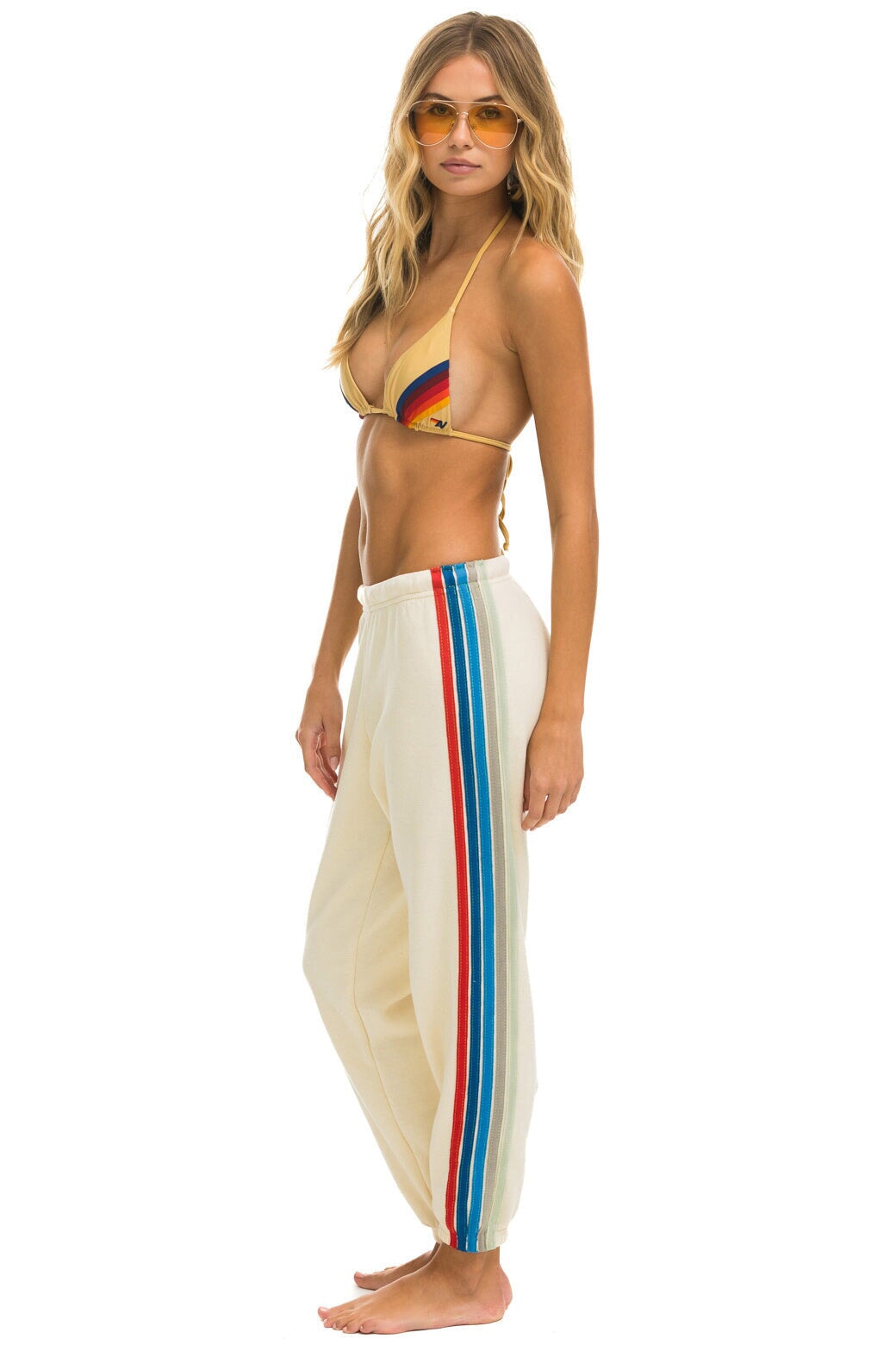 5 STRIPE SWEATPANTS VINTAGE WHITE USA Aviator Nation