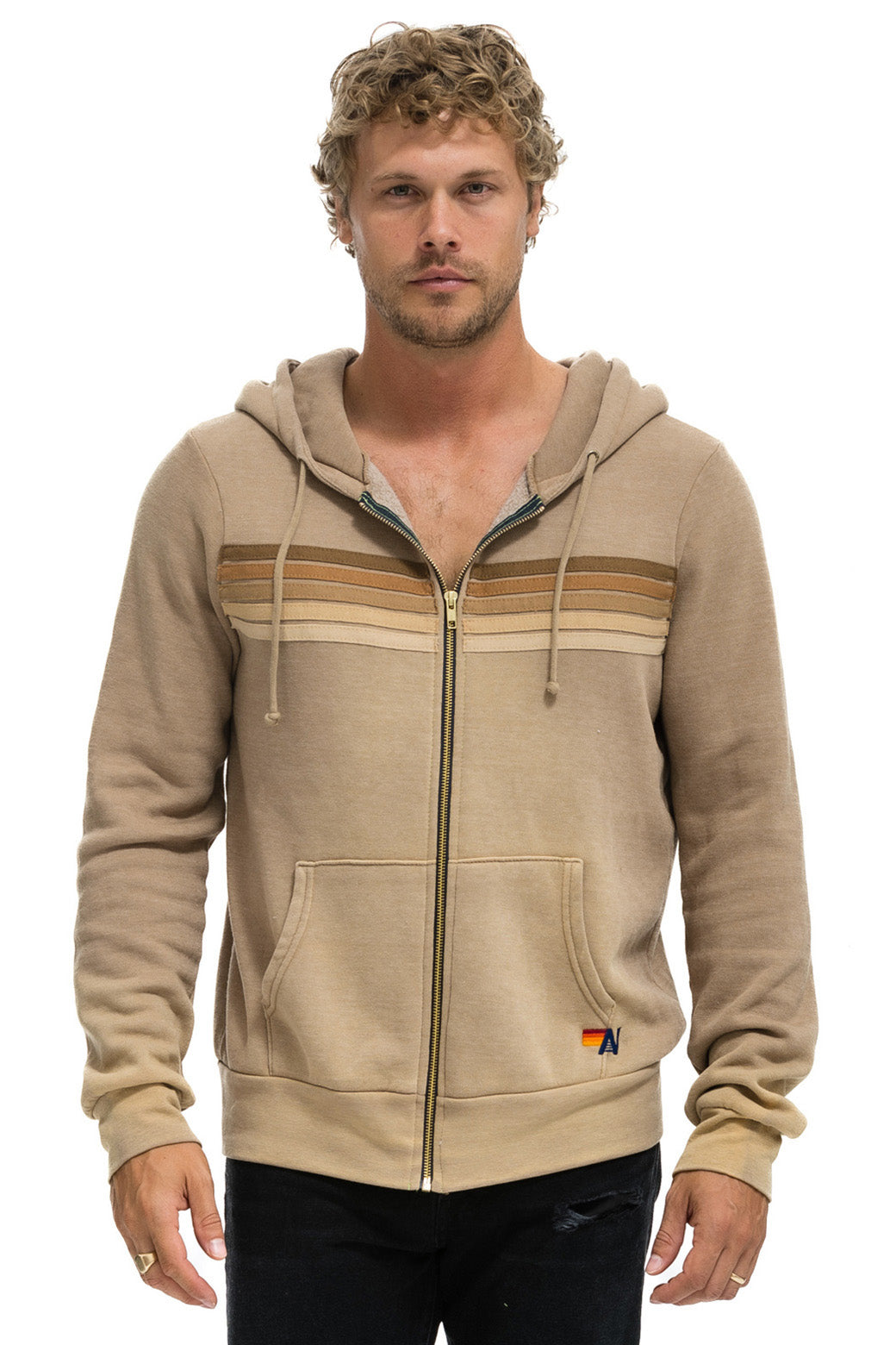 5 STRIPE HOODIE - FADED TAN