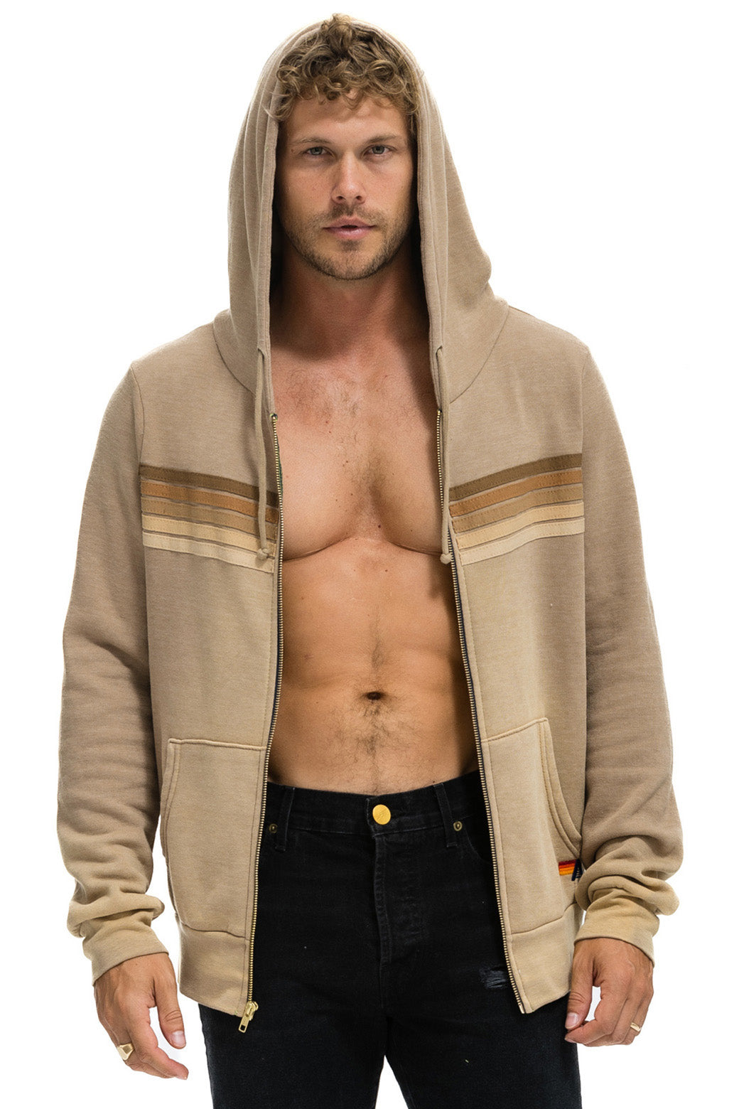 5 STRIPE HOODIE - FADED TAN