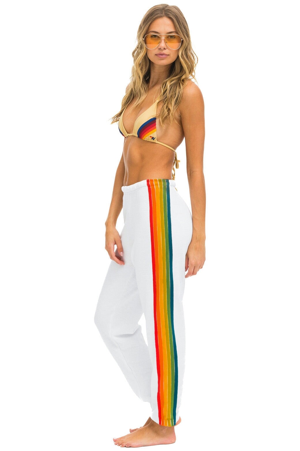 6 STRIPE SWEATPANTS - WHITE // SERAPE Women&#39;s Sweatpants Aviator Nation 