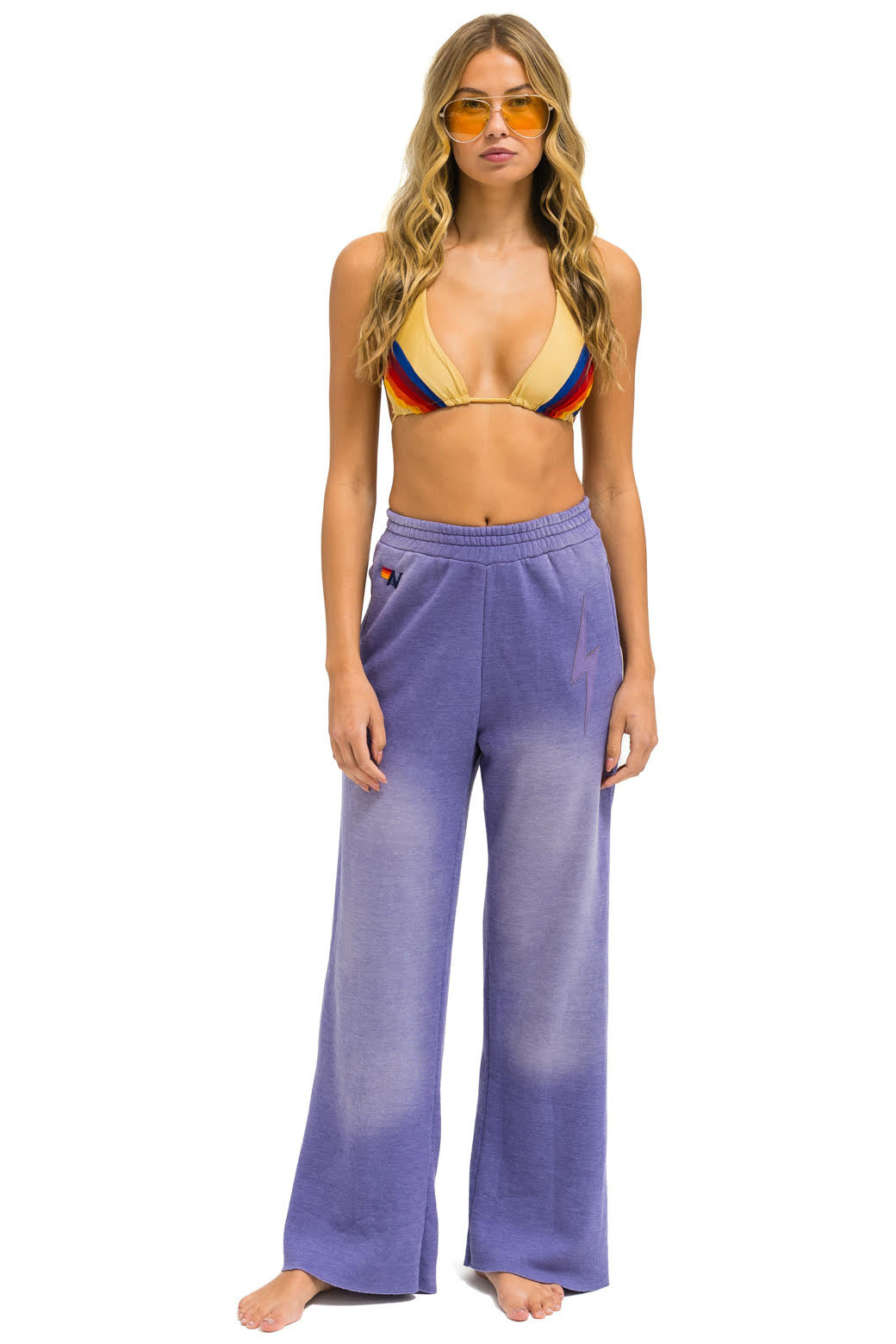 BOLT STITCH WIDE LEG POCKET SWEATPANTS - FADED GRAPE