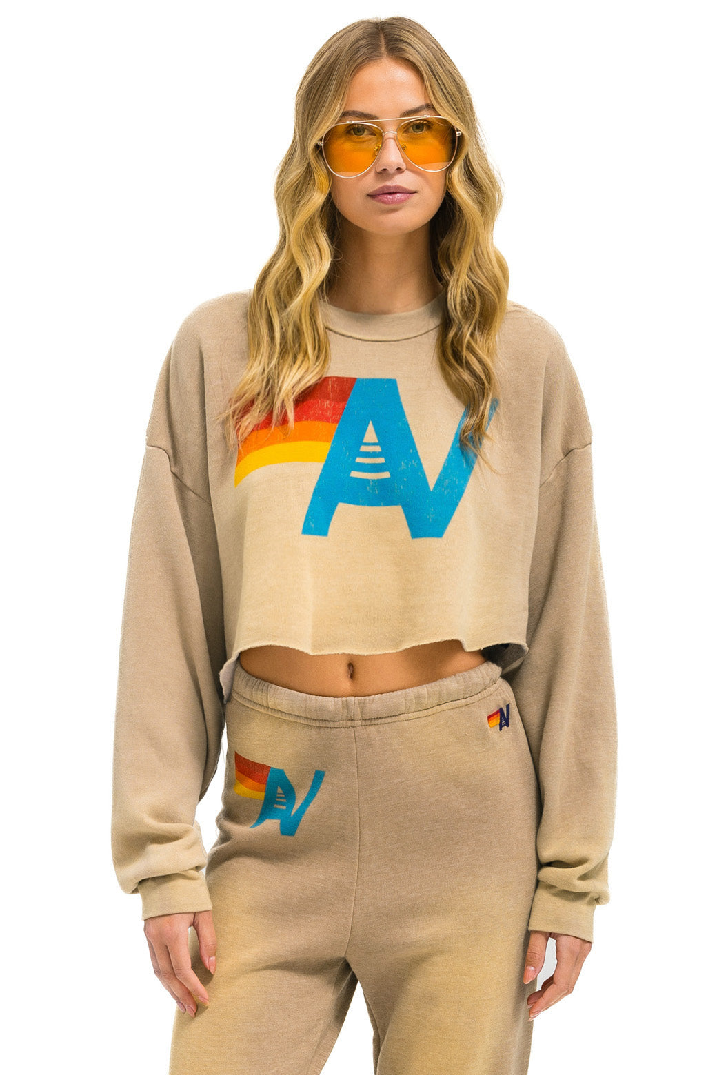 VINTAGE LOGO CROPPED CREW SWEATSHIRT RELAXED - FADED TAN