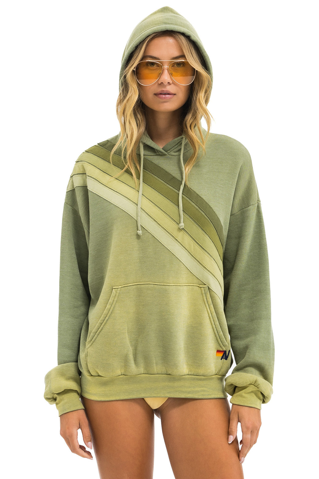 CROSS STRIPE RELAXED PULLOVER HOODIE FADED ARMY Aviator Nation
