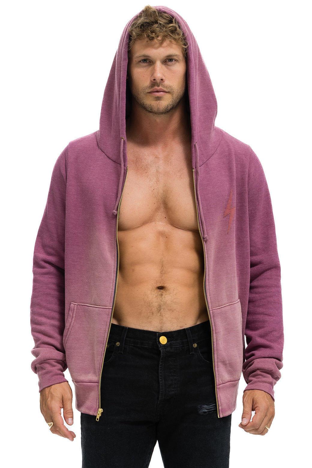 BOLT STITCH 2 ZIP HOODIE - FADED BERRY