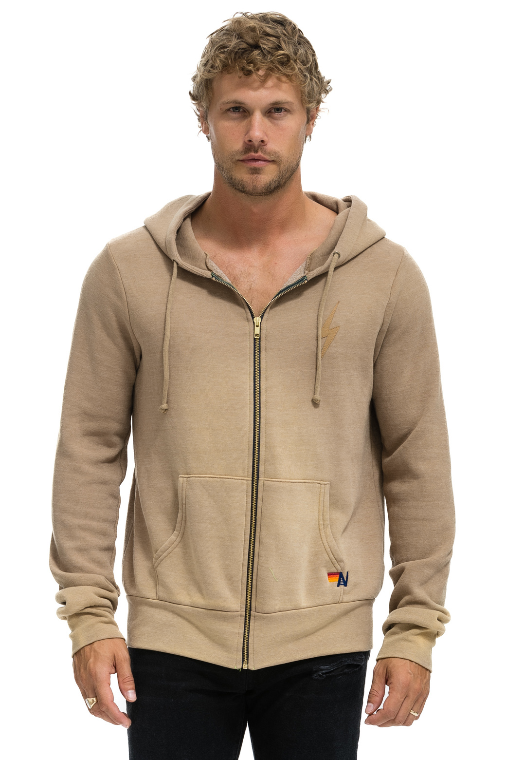 BOLT STITCH 2 ZIP HOODIE - FADED TAN