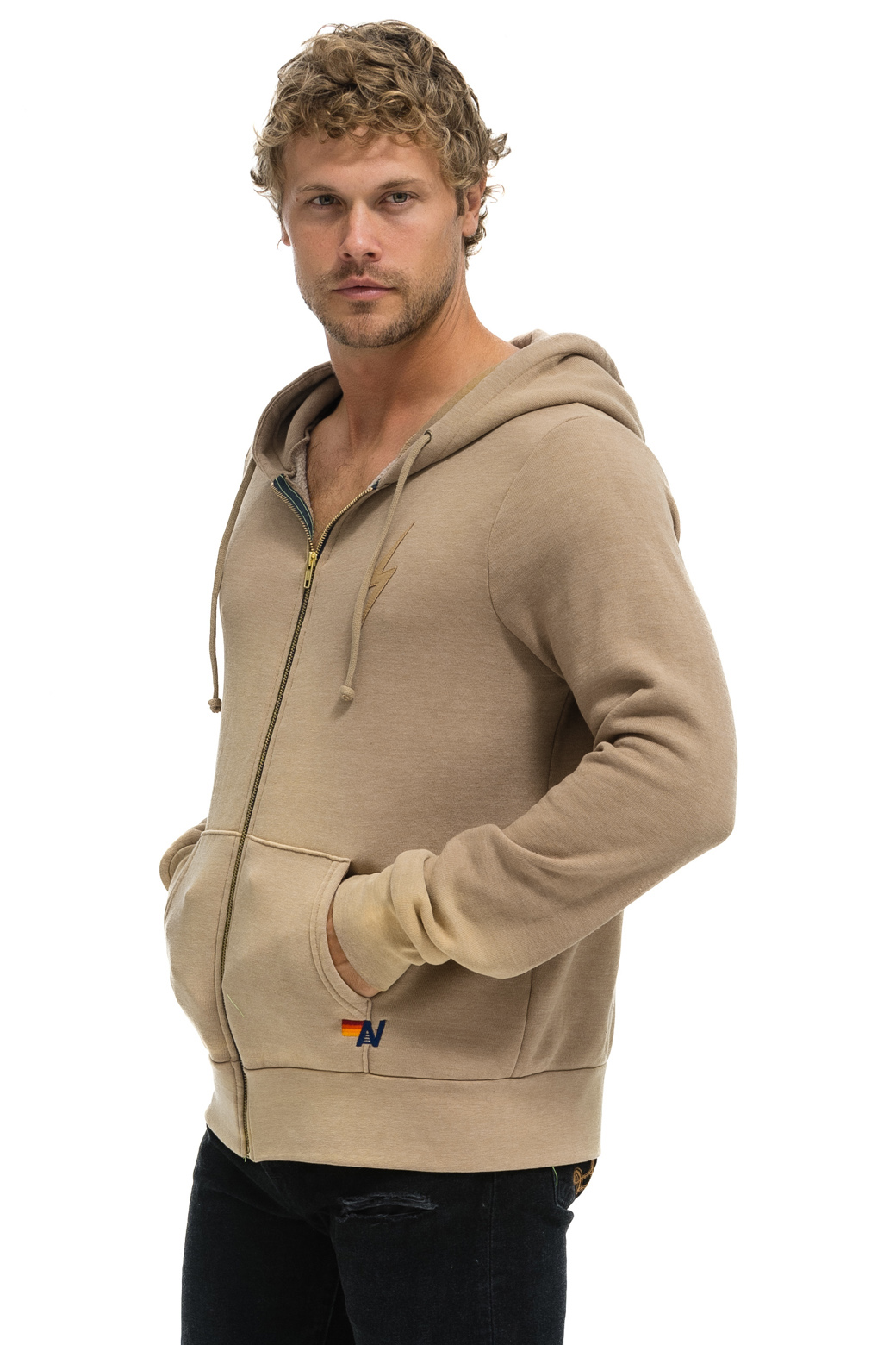 BOLT STITCH 2 ZIP HOODIE - FADED TAN