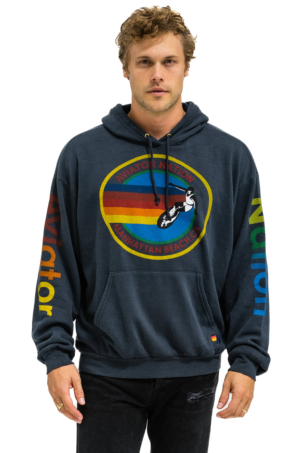 AVIATOR NATION MANHATTAN BEACH RELAXED PULLOVER HOODIE - CHARCOAL