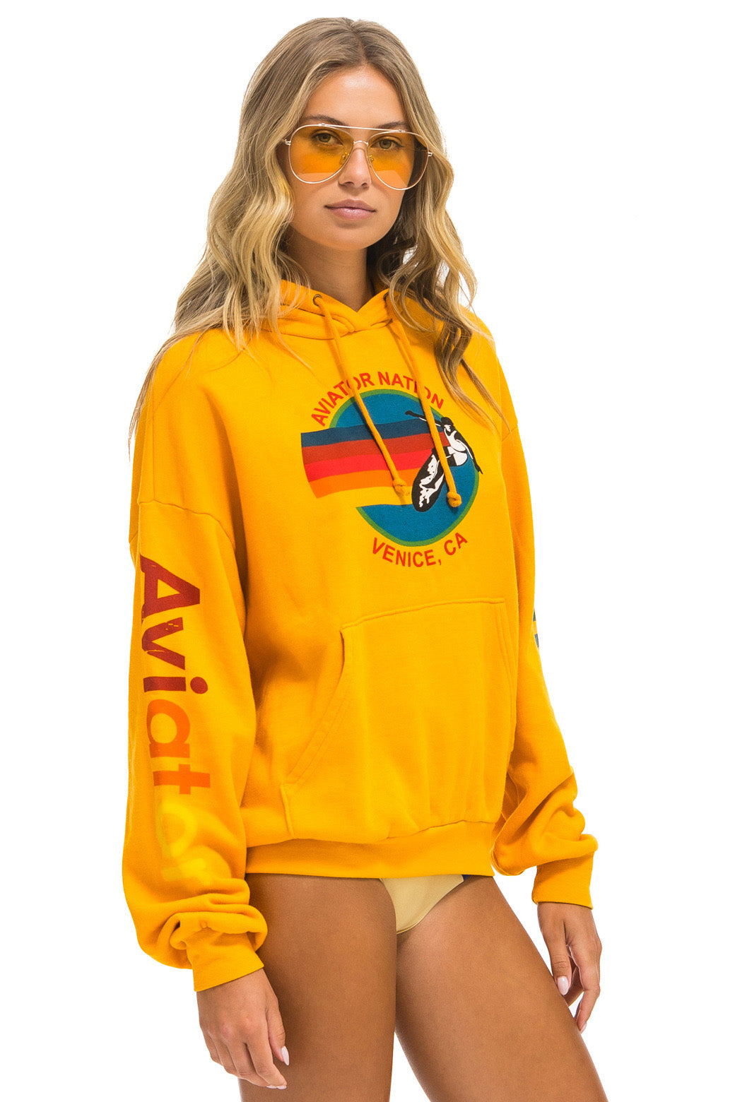 AVIATOR NATION RELAXED PULLOVER HOODIE - GOLD