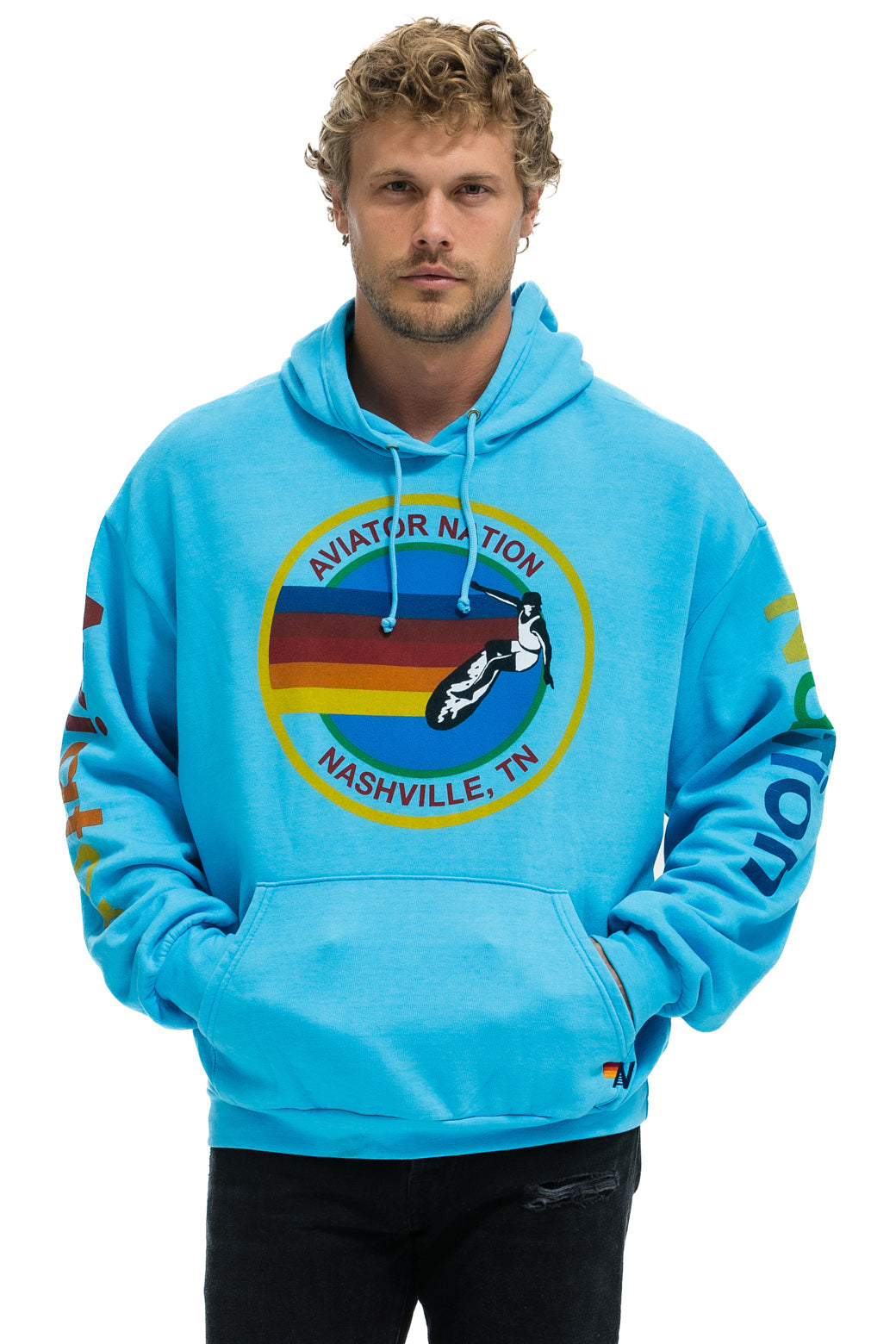 AVIATOR NATION NASHVILLE RELAXED PULLOVER HOODIE - NEON BLUE