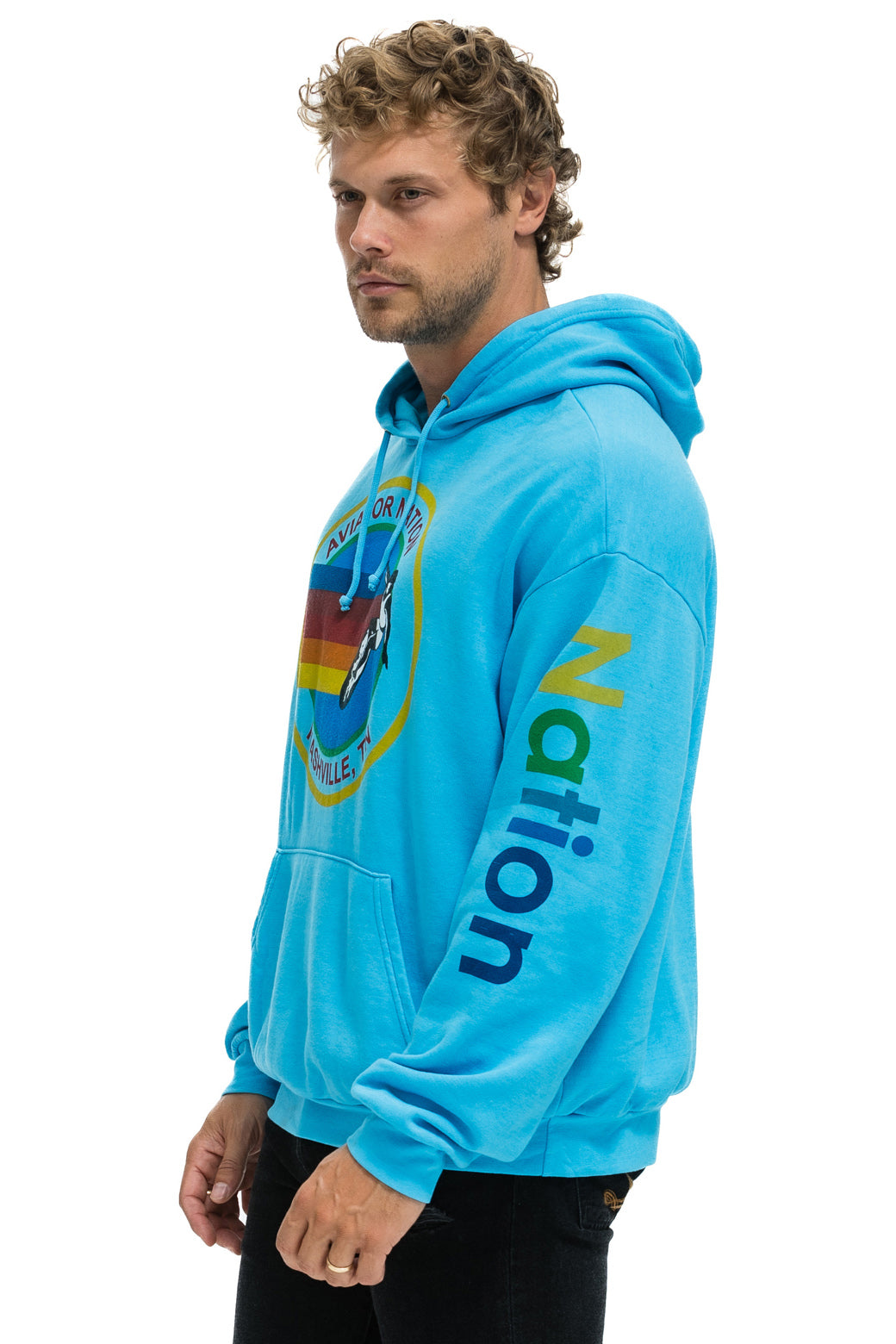 AVIATOR NATION NASHVILLE RELAXED PULLOVER HOODIE - NEON BLUE