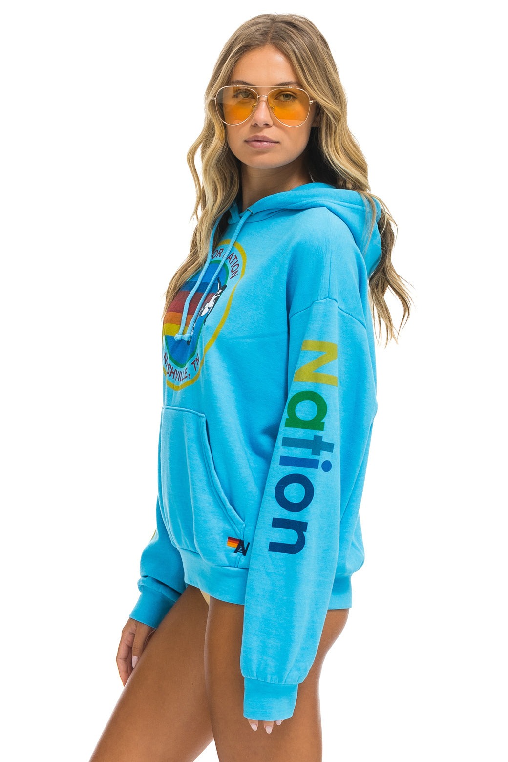 AVIATOR NATION NASHVILLE RELAXED PULLOVER HOODIE - NEON BLUE