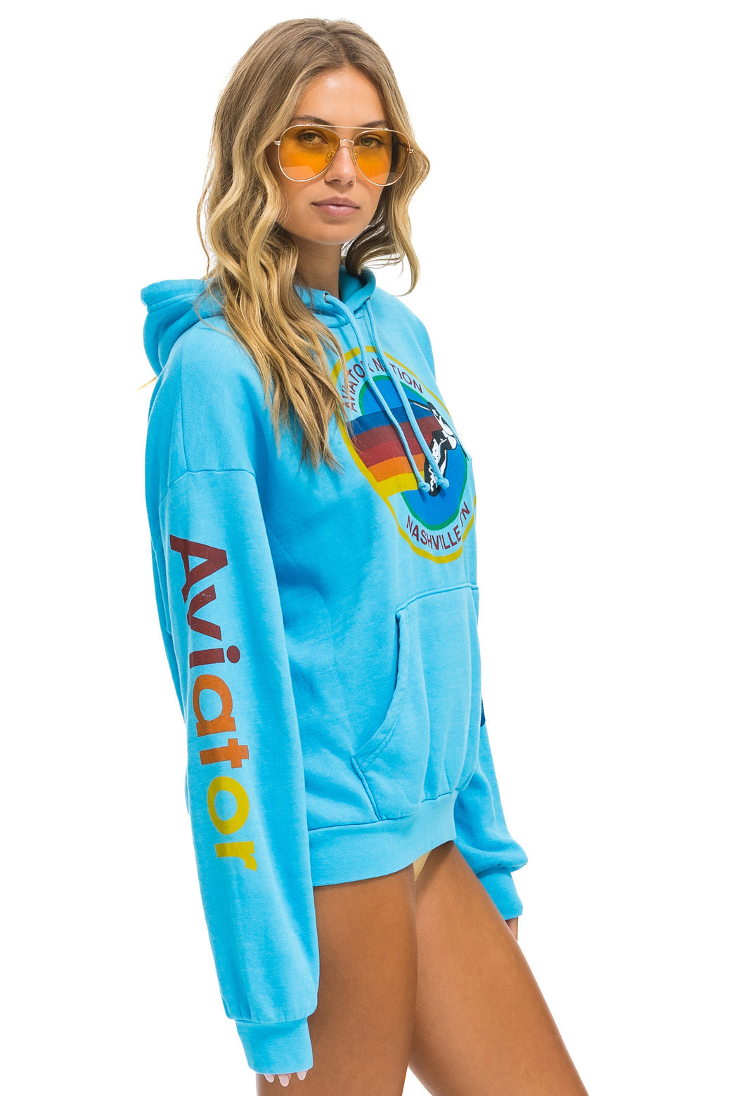 AVIATOR NATION NASHVILLE RELAXED PULLOVER HOODIE - NEON BLUE