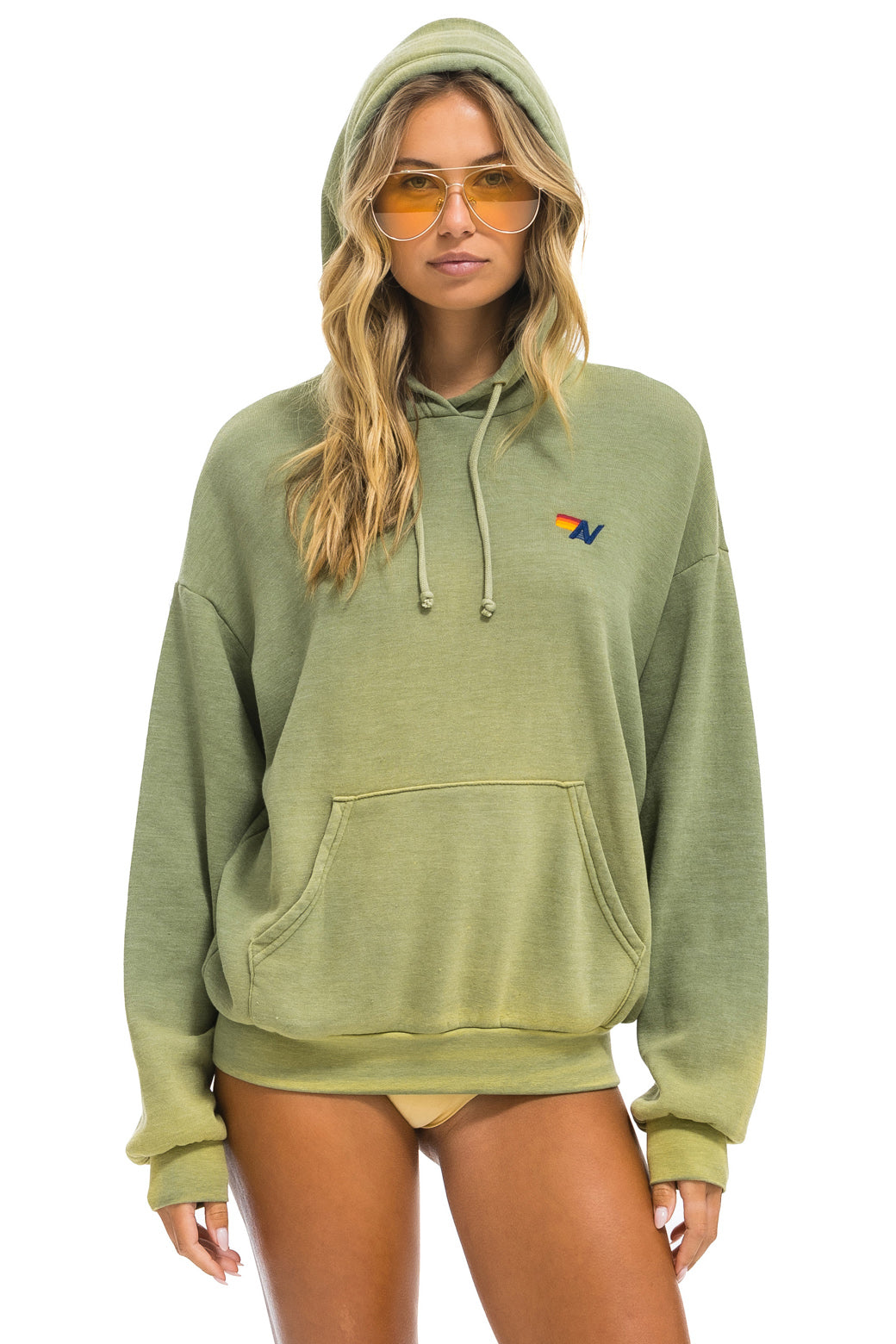 Aviator Nation Essential Relaxed Pullover Hoodie Faded Army M
