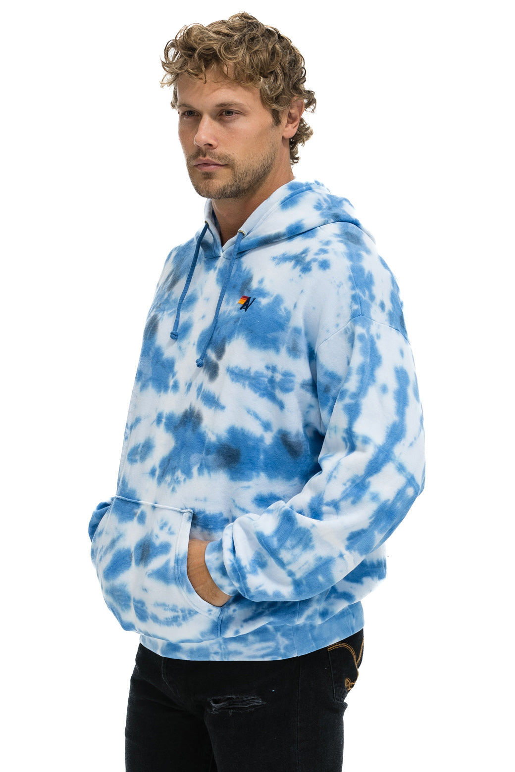 HAND DYED PULLOVER HOODIE RELAXED - TIE DYE BLUE