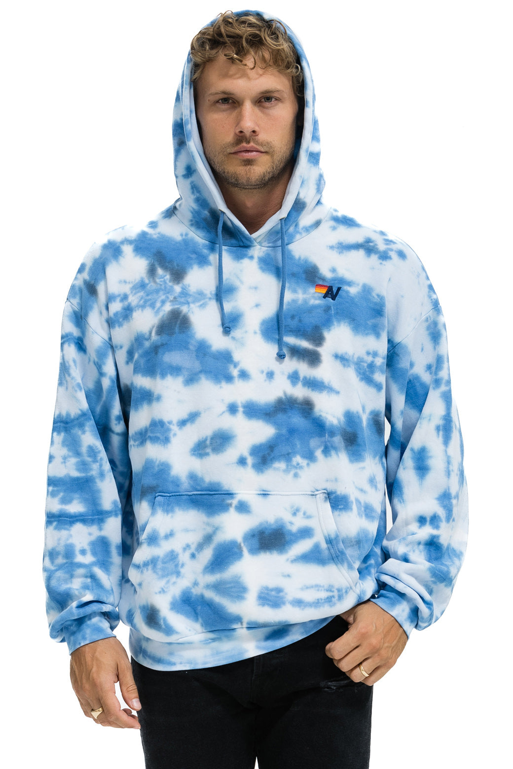 HAND DYED PULLOVER HOODIE RELAXED - TIE DYE BLUE