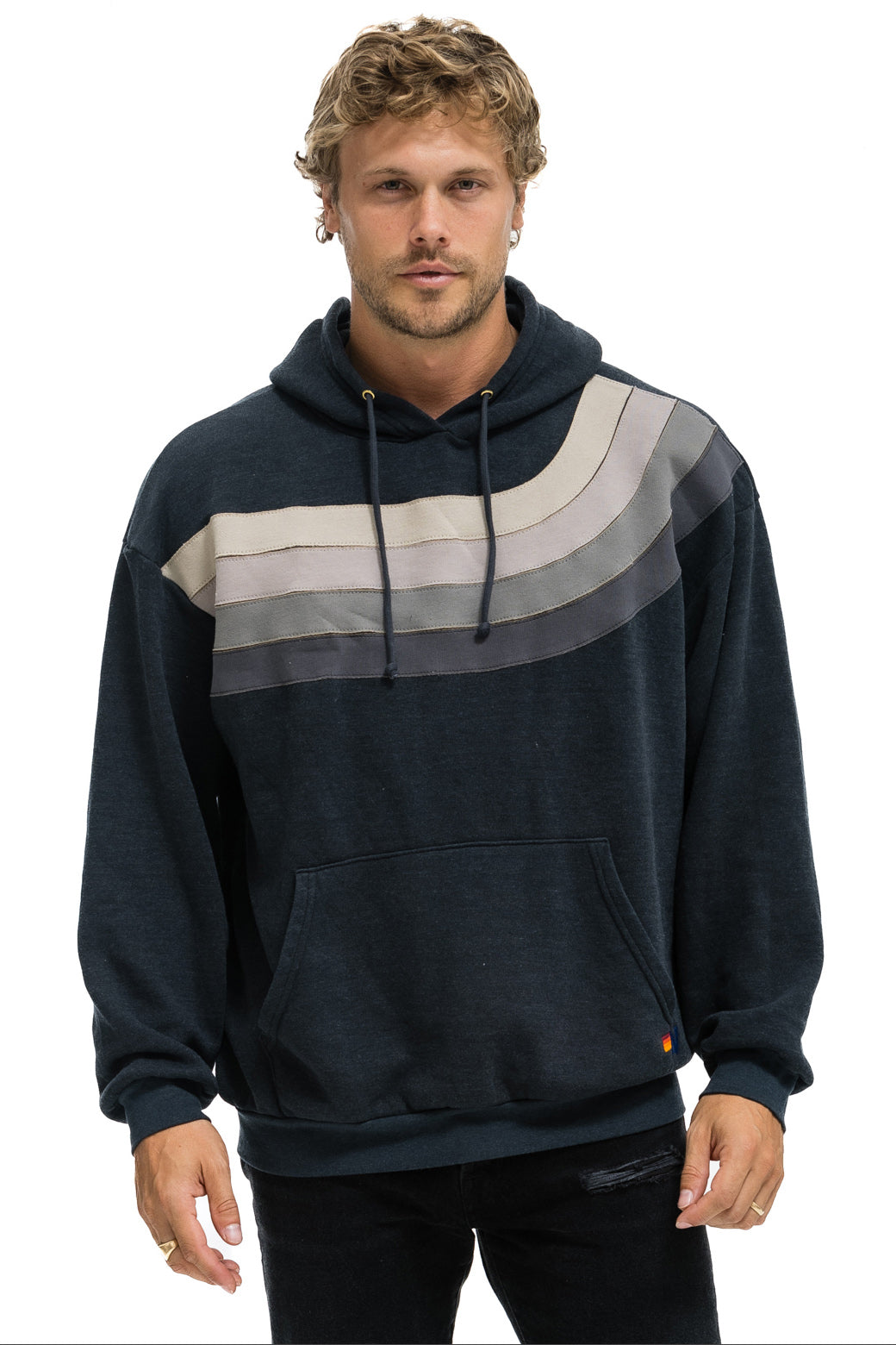 WAVE STRIPE 4 PULLOVER HOODIE RELAXED - CHARCOAL // CHARCOAL