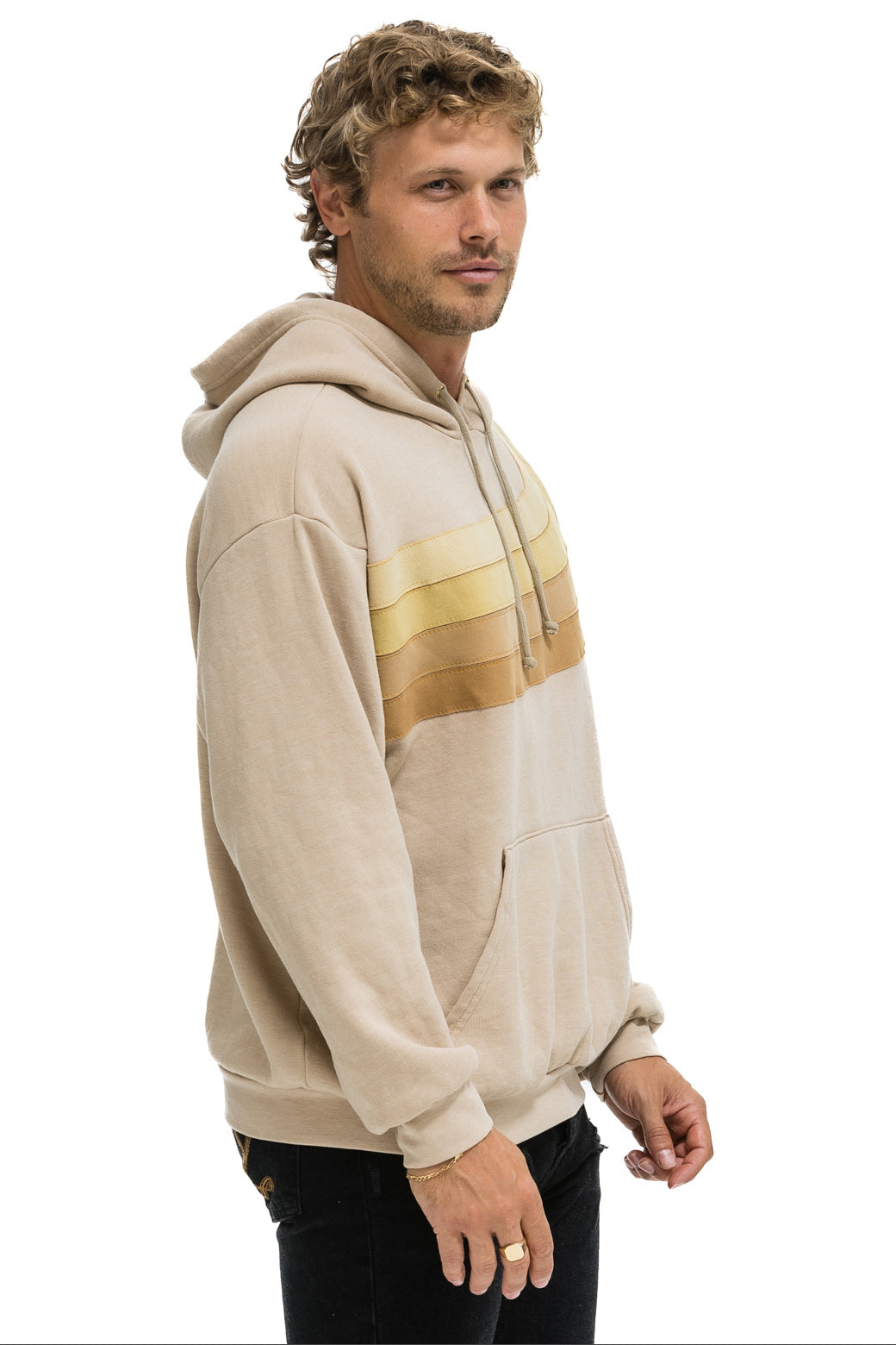 WAVE STRIPE 4 PULLOVER HOODIE RELAXED - SAND // SAND