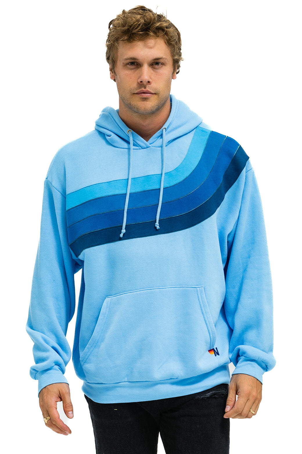 WAVE STRIPE 4 PULLOVER HOODIE RELAXED - SKY // BLUE