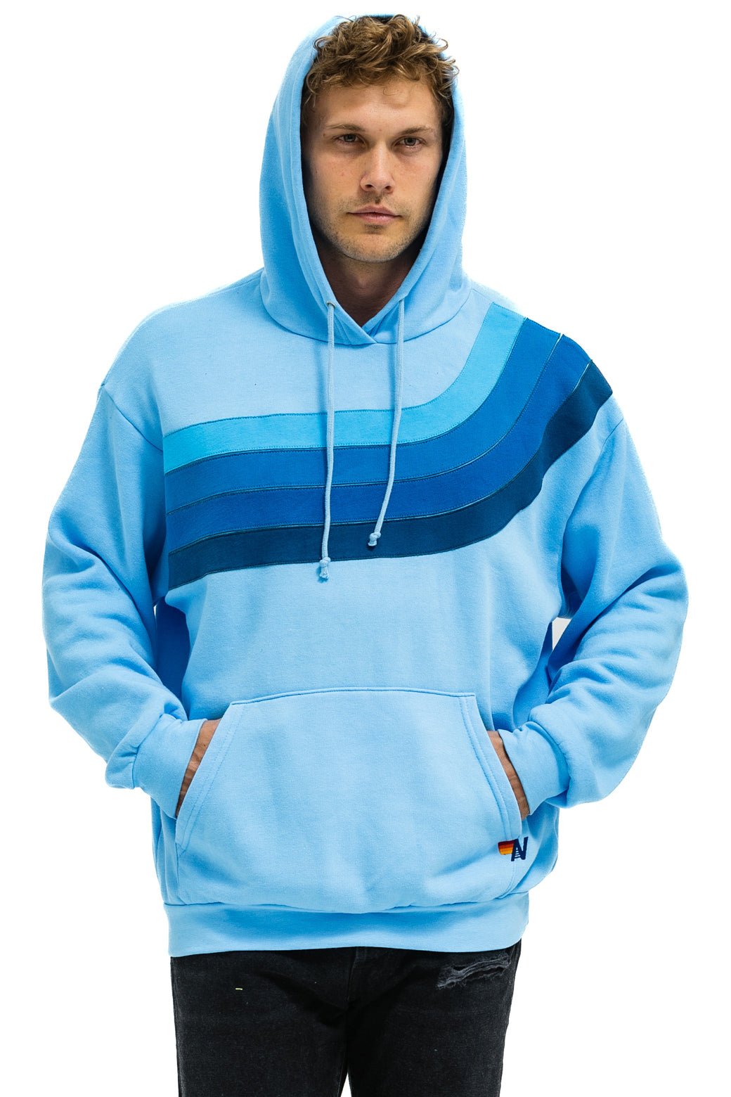 WAVE STRIPE 4 PULLOVER HOODIE RELAXED - SKY // BLUE