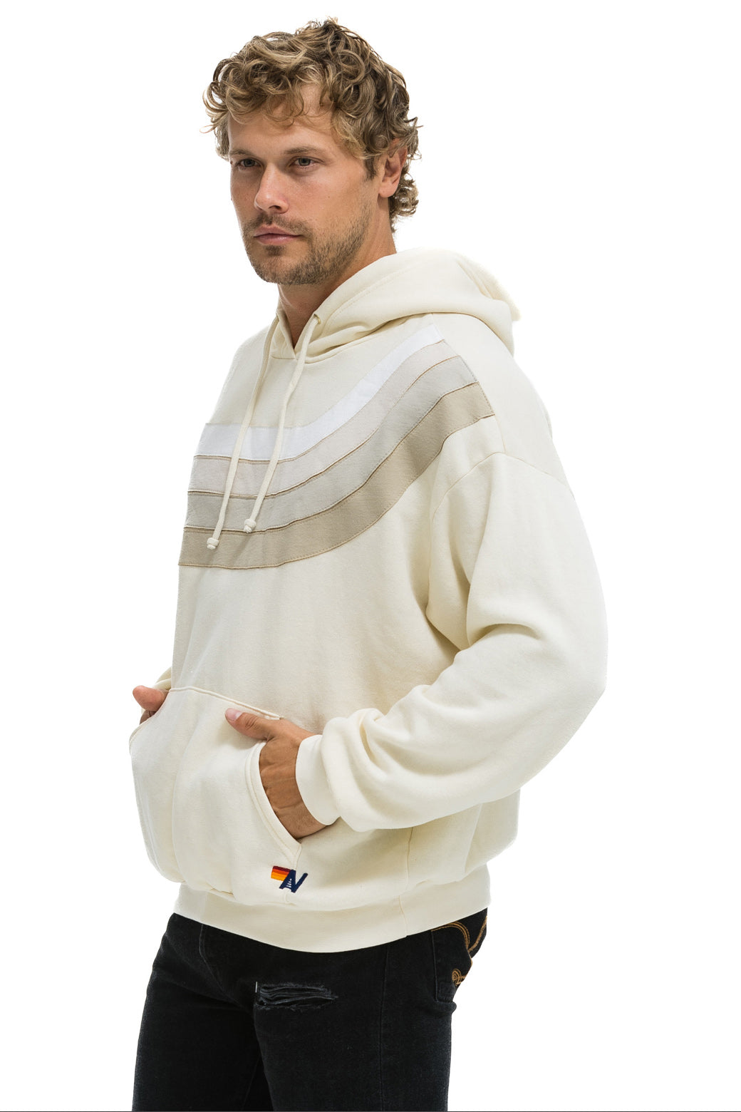 WAVE STRIPE 4 PULLOVER HOODIE RELAXED - VINTAGE WHITE // VINTAGE WHITE