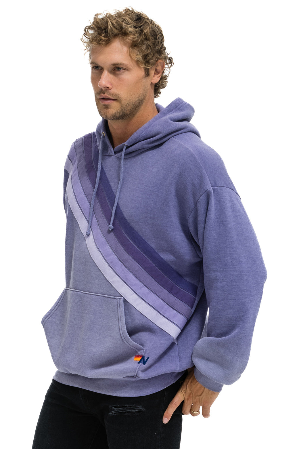 CROSS STRIPE RELAXED PULLOVER HOODIE - FADED GRAPE