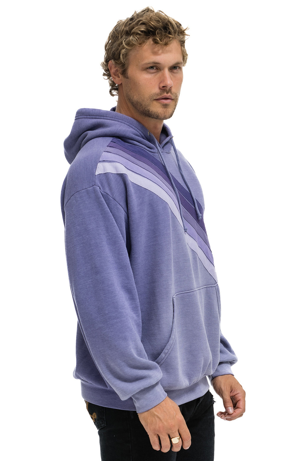 CROSS STRIPE RELAXED PULLOVER HOODIE - FADED GRAPE