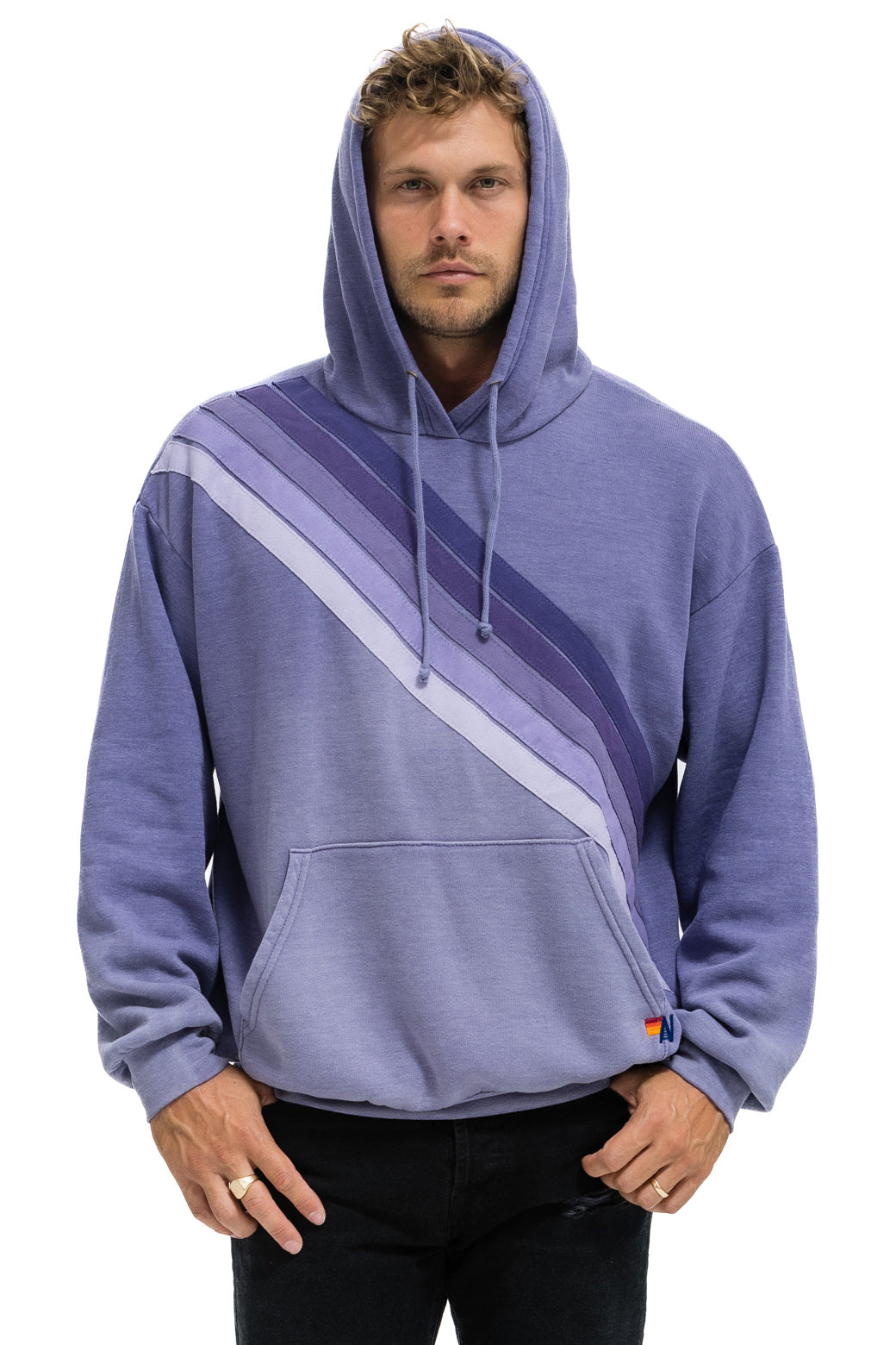 CROSS STRIPE RELAXED PULLOVER HOODIE - FADED GRAPE