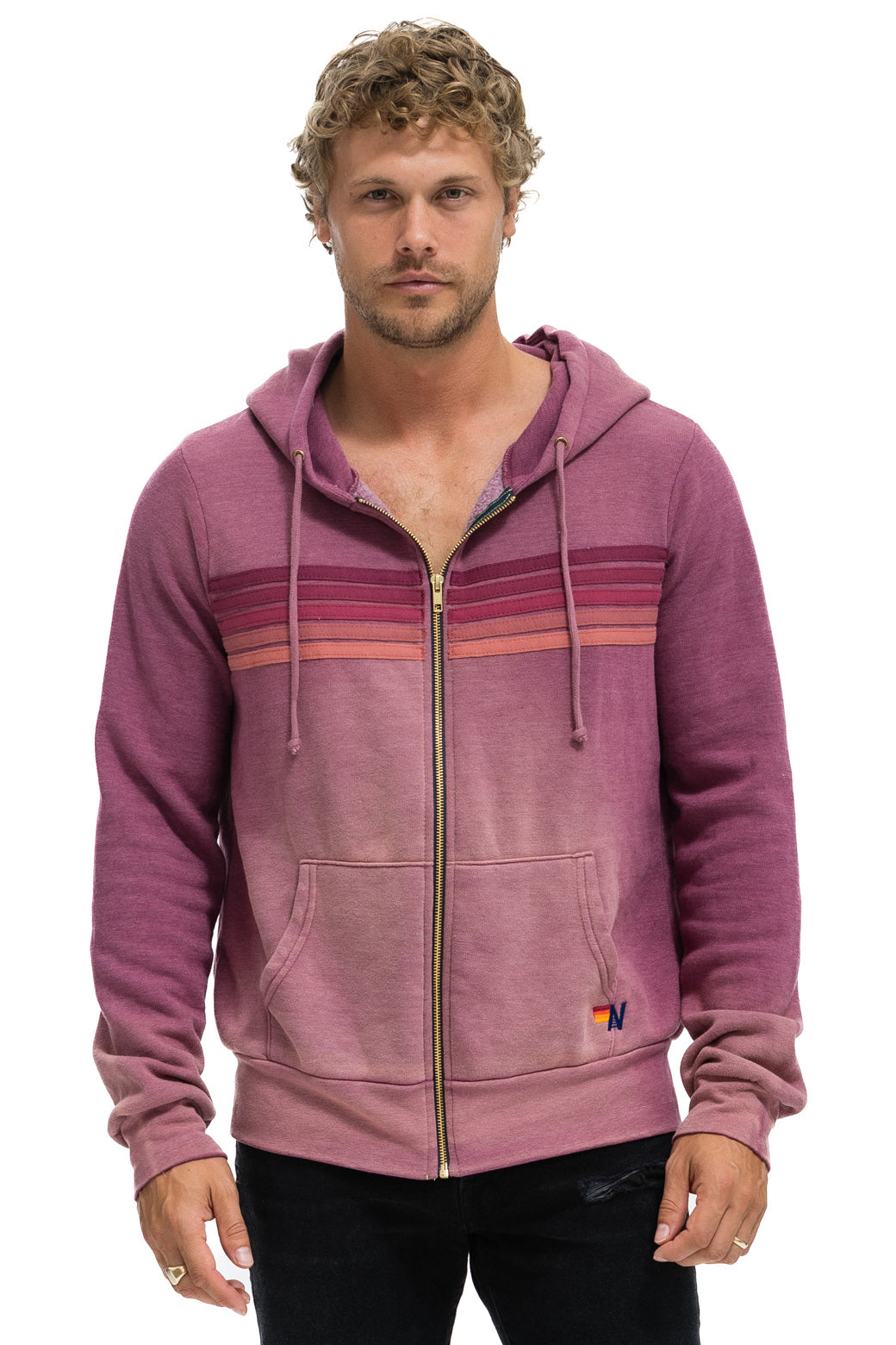 5 STRIPE HOODIE - FADED BERRY