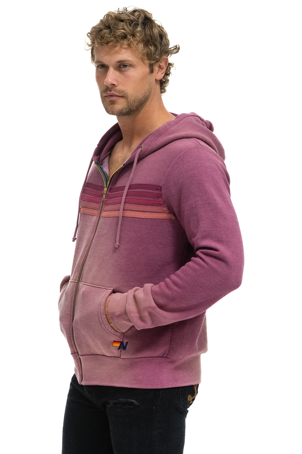 5 STRIPE HOODIE - FADED BERRY