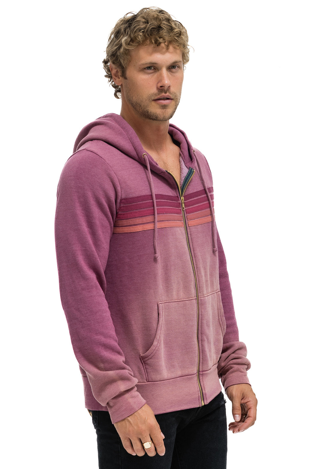 5 STRIPE HOODIE - FADED BERRY