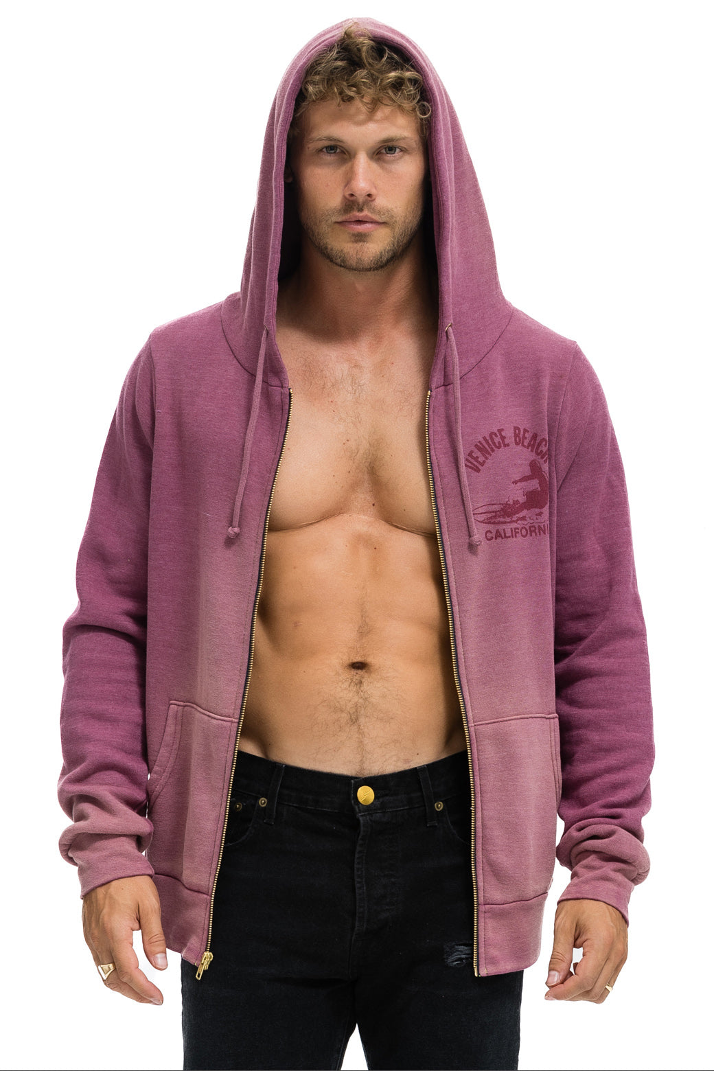 VENICE SURFER ZIP HOODIE - FADED BERRY