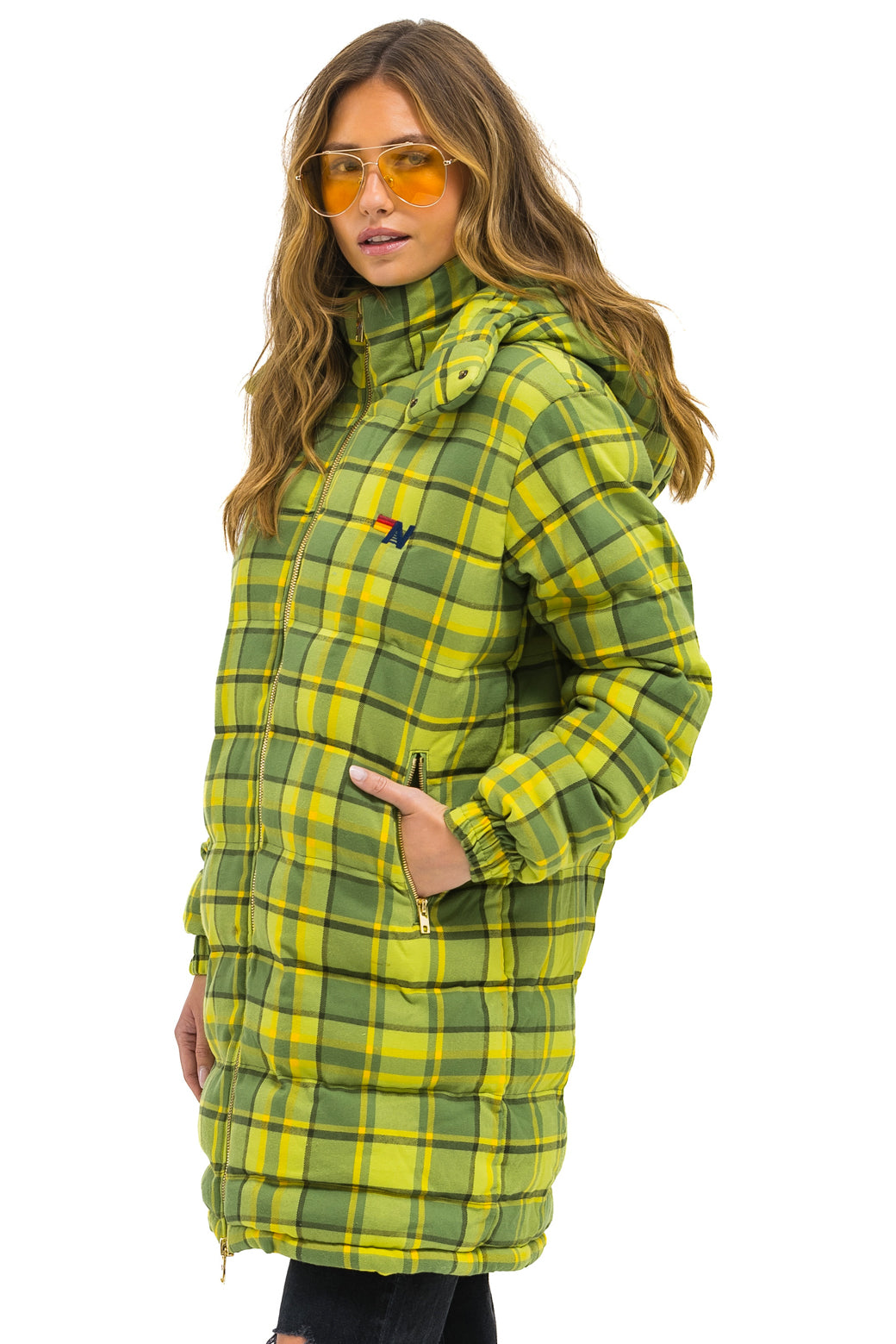 PLAID UNISEX LONG TREKKER JACKET - AVOCADO PLAID