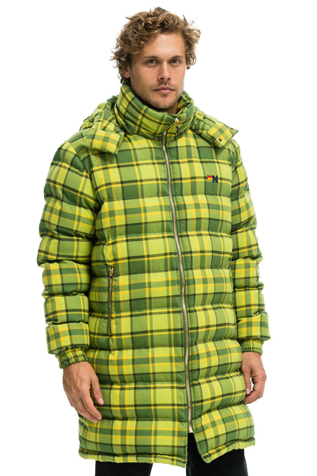 PLAID UNISEX LONG TREKKER JACKET - AVOCADO PLAID