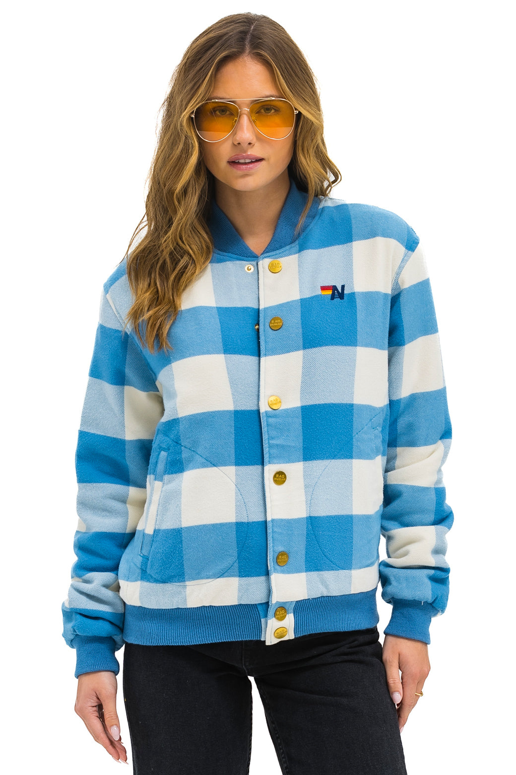 PLAID UNISEX VARSITY JACKET - SKY PLAID