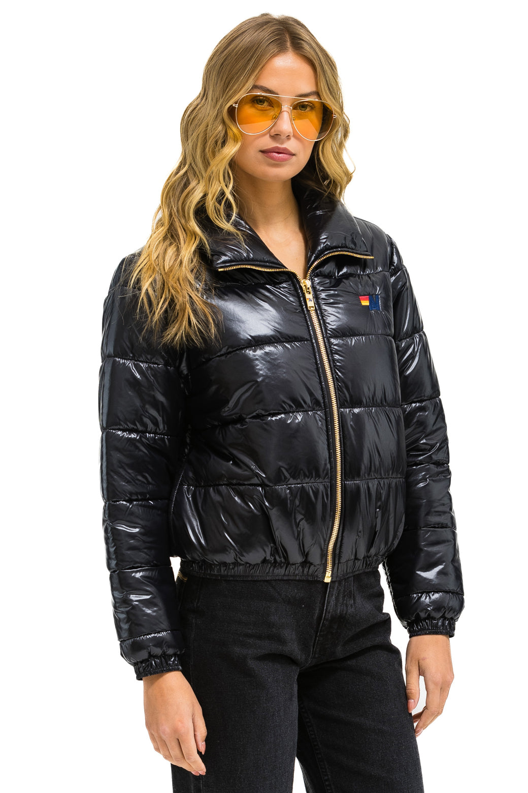 Black shiny puffer jacket womens online