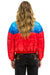 COLOR BLOCK LUXE APRES PUFFER JACKET - GLOSSY CHERRY