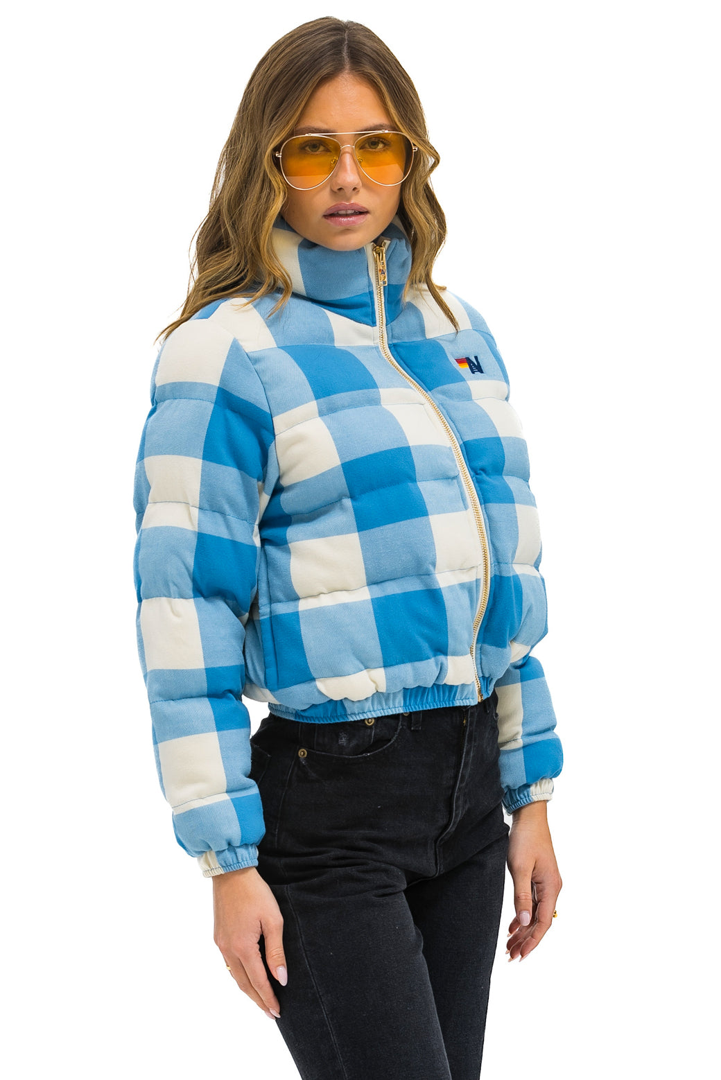 APRES PLAID PUFFER JACKET - SKY PLAID